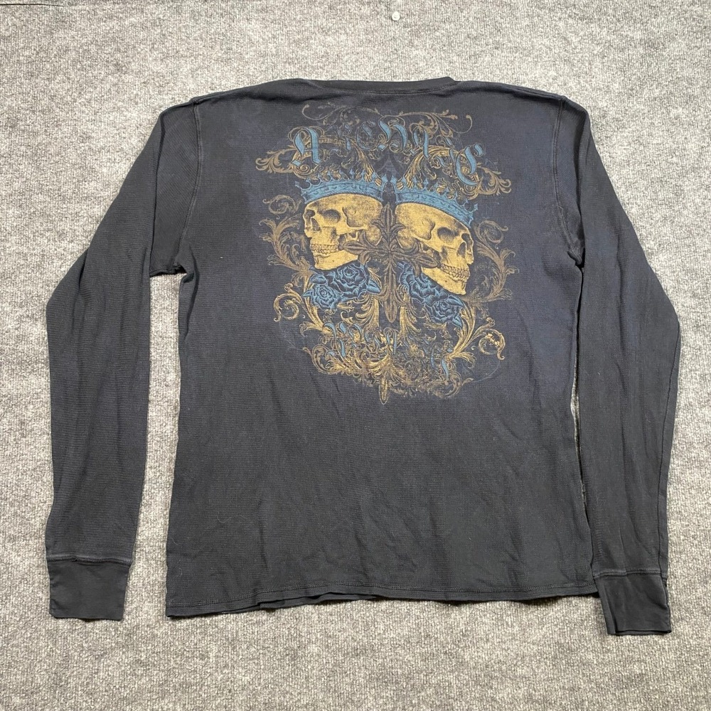 Archaic by Affliction Mens XXL Thermal‎ Shirt Skulls Cross Graphic Waffle Knit